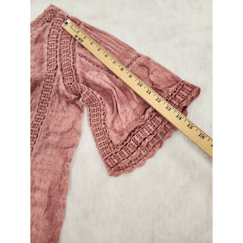 Democracy Womens Blouse M Pink Crochet Lace Boho Peasant Festival Top - Picture 7 of 10